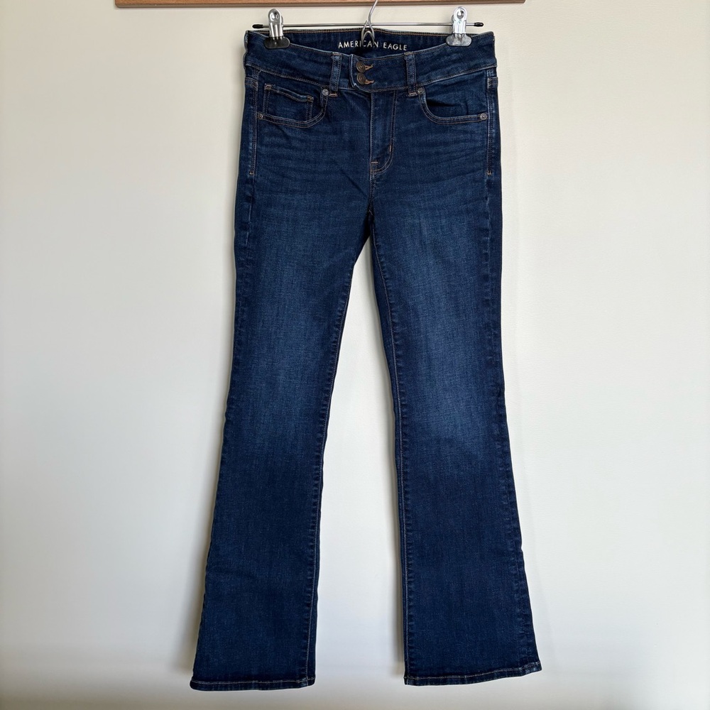 American Eagle Kick Boot Jeans, Size 6 Regular, Dark Wash, Mid Rise, Y2K Flare